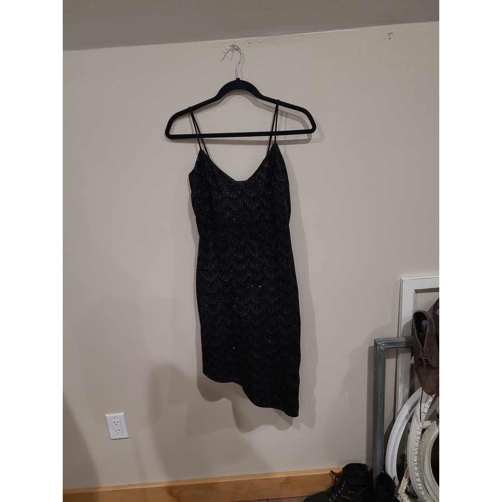 VTG Jessica McClintock asymetrical blk Velvet slipdress disco retro Women‎ SZ SP